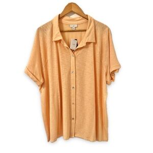 NWT J. Jill Collared Button-Front Knit Top Cotton Tencel Modal Orange Sorbet
